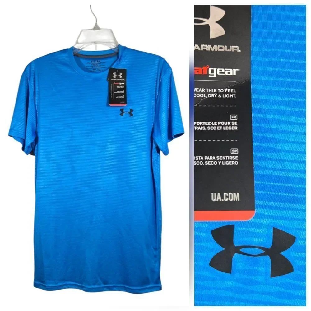 Under Armour NWT Men's Blue Tee Fitted HeatGear Mesh Activewear Active Crewneck